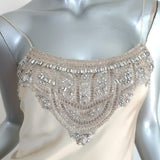 KAUFMANFRANCO Crystal-Embellished Mini Slip Dress Beige Silk Satin Size 2