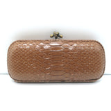 Bottega Veneta Snakeskin Long Stretch Knot Clutch Brown