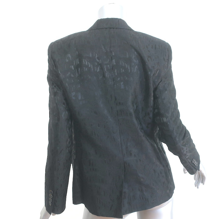 Saint Laurent Leopard Jacquard Blazer Black Wool-Blend Size 40 One-Button Jacket