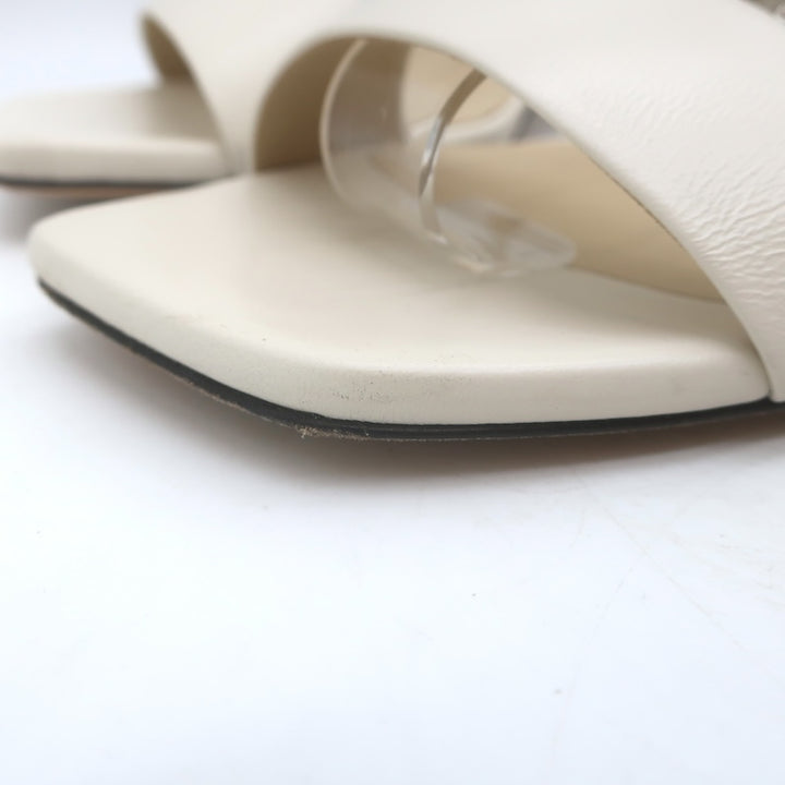 Jimmy Choo Aadra Faux Pearl-Studded Ankle Strap Sandals Cream Leather Size 38