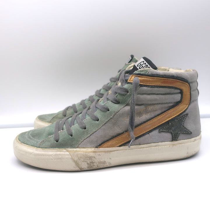 Golden Goose Slide High Top Sneakers Gray Canvas &amp; Blue Suede Size 38
