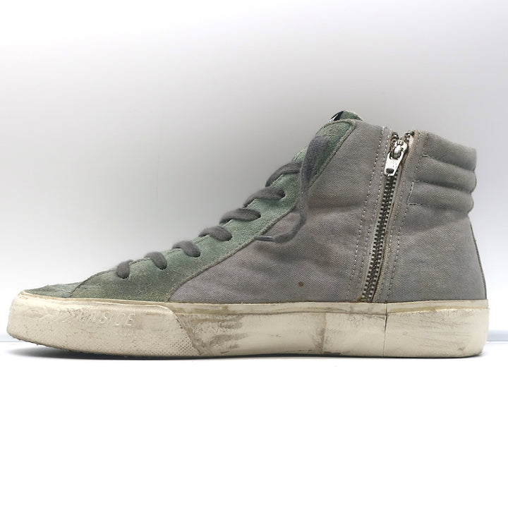 Golden Goose Slide High Top Sneakers Gray Canvas &amp; Blue Suede Size 38