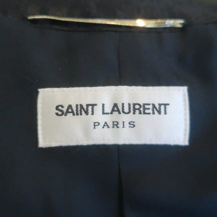 Saint Laurent Leopard Jacquard Blazer Black Wool-Blend Size 40 One-Button Jacket