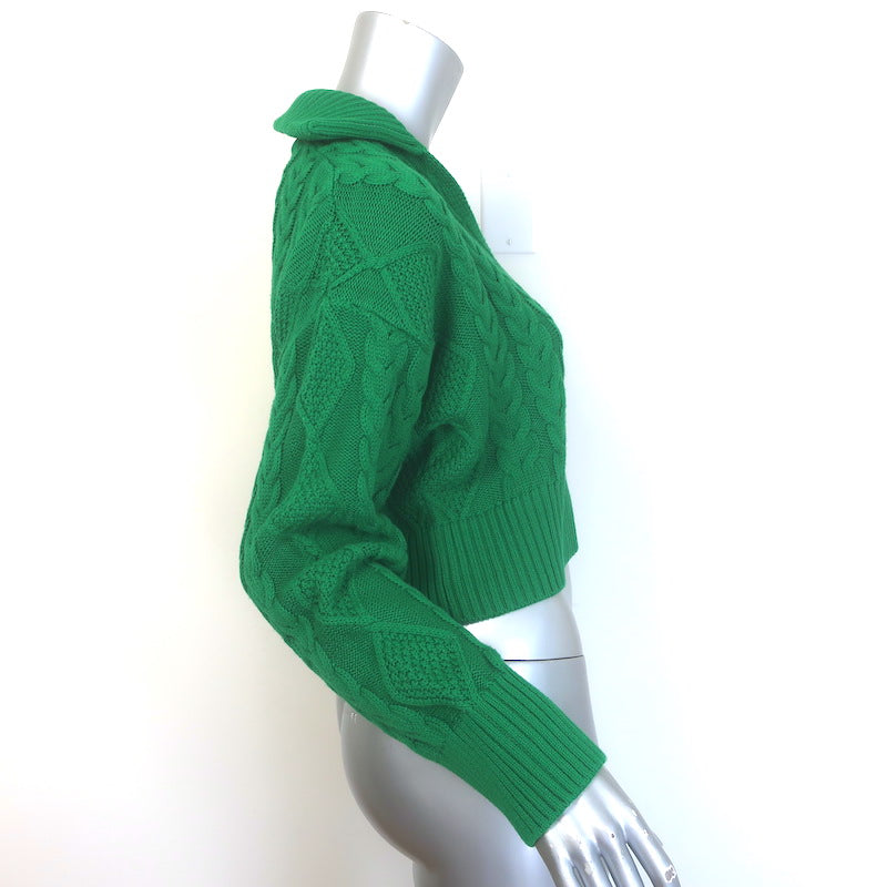 Sablyn Anaya Collared Cable Knit Sweater Green Cotton-Cashmere Size Small