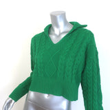 Sablyn Anaya Collared Cable Knit Sweater Green Cotton-Cashmere Size Small
