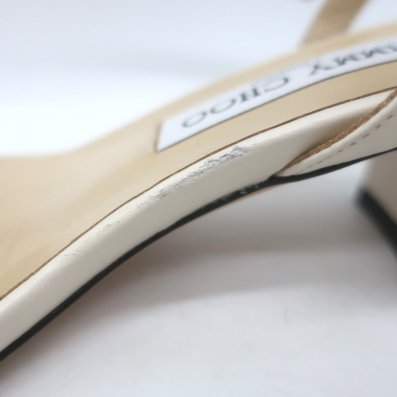 Jimmy Choo Aadra Faux Pearl-Studded Ankle Strap Sandals Cream Leather Size 38