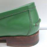 Prada Penny Loafers Green Polished Leather Size 38