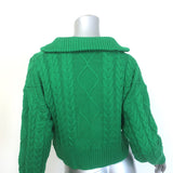 Sablyn Anaya Collared Cable Knit Sweater Green Cotton-Cashmere Size Small