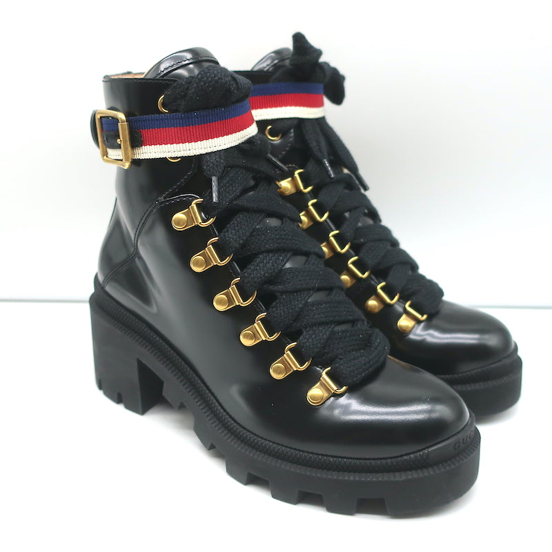 Louis Vuitton Black Leather And Fur Trim Mid Calf Lace Up Boots Size 41 Louis  Vuitton