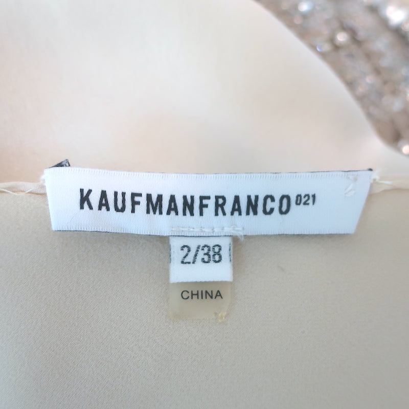 KAUFMANFRANCO Crystal-Embellished Mini Slip Dress Beige Silk Satin Size 2