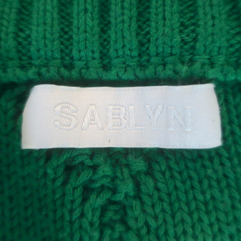 Sablyn Anaya Collared Cable Knit Sweater Green Cotton-Cashmere Size Small