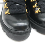 Gucci Sylvie Web Combat Boots Black Leather Size 35.5 Lace-Up Ankle Boots
