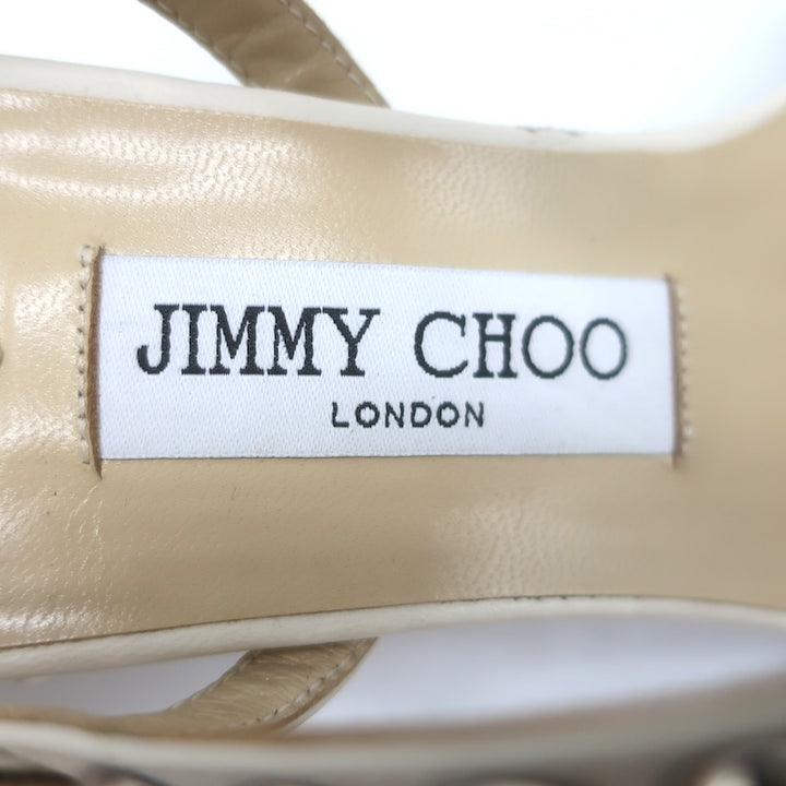 Jimmy Choo Aadra Faux Pearl-Studded Ankle Strap Sandals Cream Leather Size 38