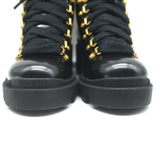 Gucci Sylvie Web Combat Boots Black Leather Size 35.5 Lace-Up Ankle Boots