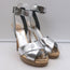 Fendi Crisscross Platform Sandals Silver Leather Size 36.5 Ankle Strap Heels