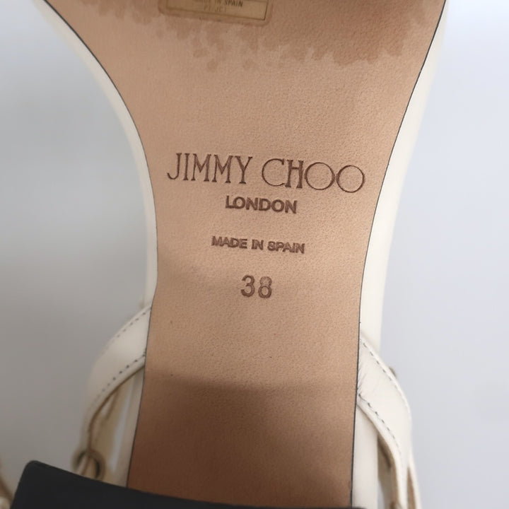 Jimmy Choo Aadra Faux Pearl-Studded Ankle Strap Sandals Cream Leather Size 38
