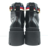 Gucci Sylvie Web Combat Boots Black Leather Size 35.5 Lace-Up Ankle Boots