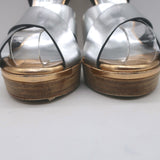 Fendi Crisscross Platform Sandals Silver Leather Size 36.5 Ankle Strap Heels