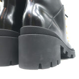 Gucci Sylvie Web Combat Boots Black Leather Size 35.5 Lace-Up Ankle Boots