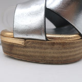Fendi Crisscross Platform Sandals Silver Leather Size 36.5 Ankle Strap Heels