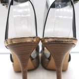 Fendi Crisscross Platform Sandals Silver Leather Size 36.5 Ankle Strap Heels