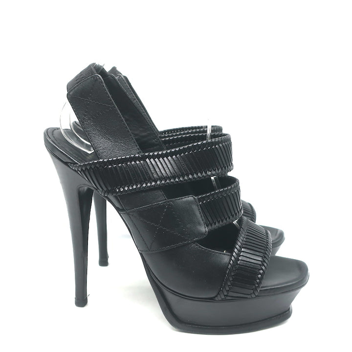 Yves Saint Laurent Platform Slingback Sandals Black Leather Size 38