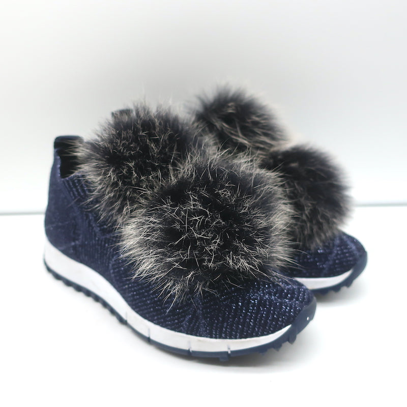 JIMMY CHOO Norway embellished stretch-knit slip-on sneakers