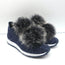 Jimmy Choo Norway Fur Pom Pom Sneakers Navy Lurex Knit Size 35