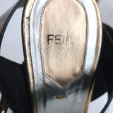 Fendi Crisscross Platform Sandals Silver Leather Size 36.5 Ankle Strap Heels