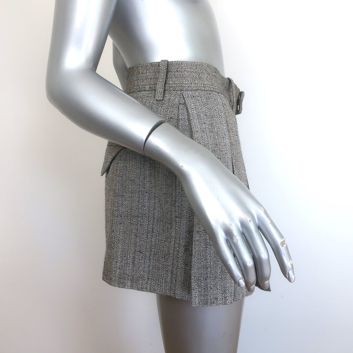 Bottega Veneta Pleated Tweed Mini Skirt Brown Silk-Blend Size 42