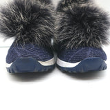 Jimmy Choo Norway Fur Pom Pom Sneakers Navy Lurex Knit Size 35