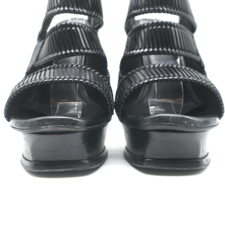 Yves Saint Laurent Platform Slingback Sandals Black Leather Size 38