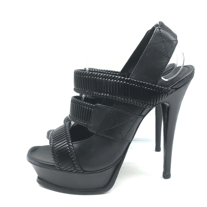 Yves Saint Laurent Platform Slingback Sandals Black Leather Size 38