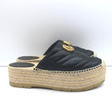 Gucci GG Marmont Platform Espadrille Slide Mules Black Quilted Leather Size 37