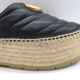 Gucci GG Marmont Platform Espadrille Slide Mules Black Quilted Leather Size 37