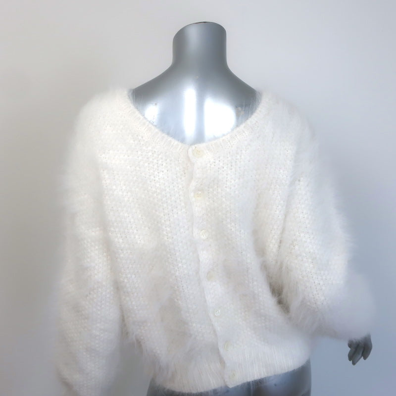Saint Laurent Button-Back Angora Sweater Cream Size Medium