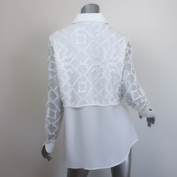 Anne Fontaine Eliame Lace-Overlay Blouse White Crepe Size 44 Button-Down Shirt