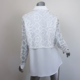 Anne Fontaine Eliame Lace-Overlay Blouse White Crepe Size 44 Button-Down Shirt