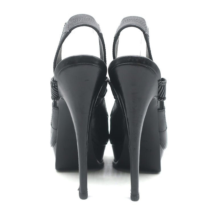 Yves Saint Laurent Platform Slingback Sandals Black Leather Size 38