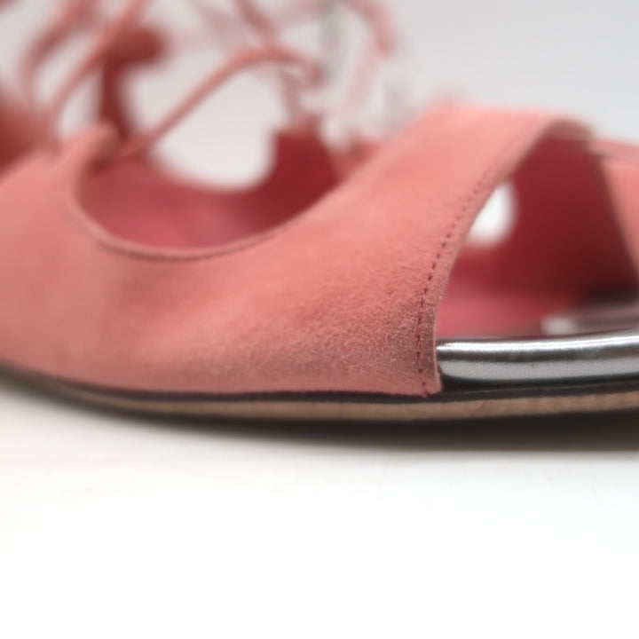 Jimmy Choo Vernie Lace-Up Flat Sandals Salmon Suede Size 38