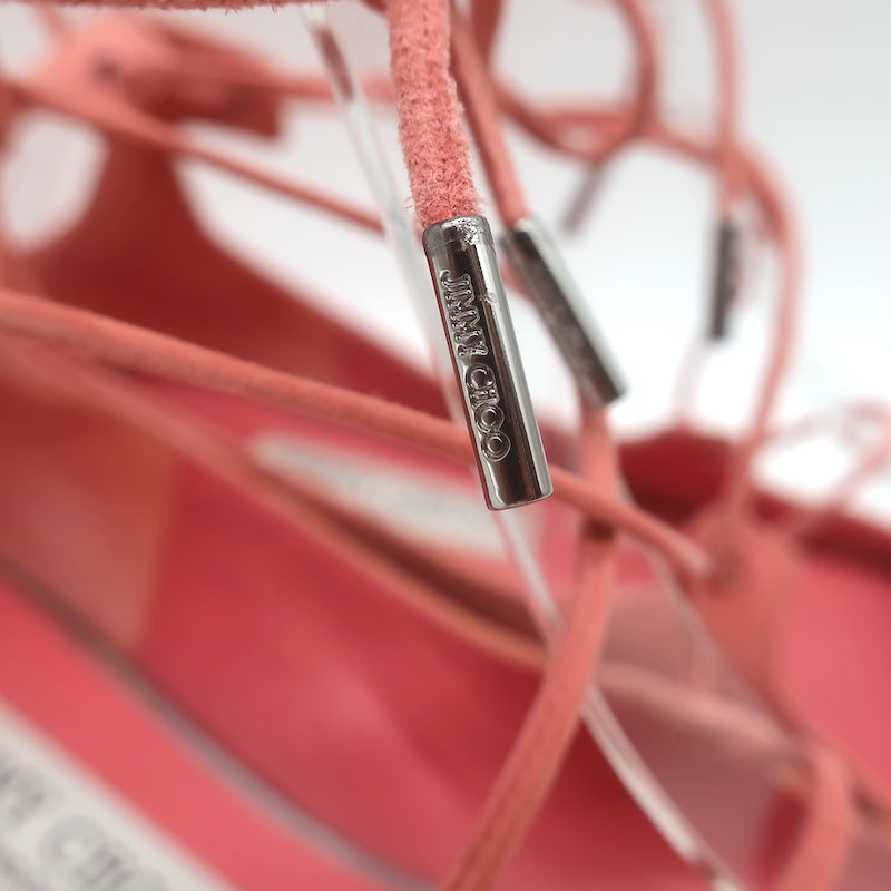 Jimmy Choo Vernie Lace-Up Flat Sandals Salmon Suede Size 38