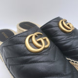 Gucci GG Marmont Platform Espadrille Slide Mules Black Quilted Leather Size 37