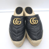 Gucci GG Marmont Platform Espadrille Slide Mules Black Quilted Leather Size 37