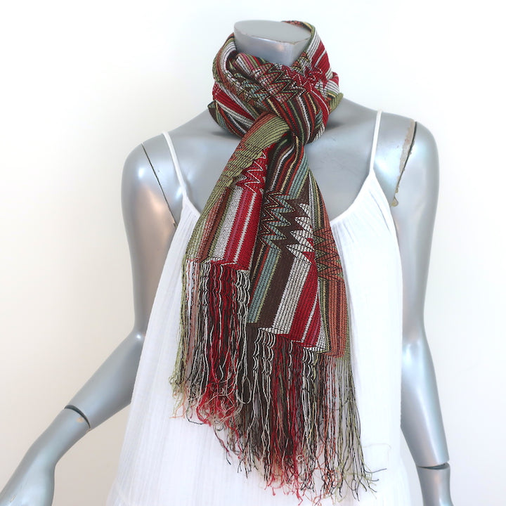 Missoni Foulard Fringe Scarf Multicolor Zig Zag Striped Knit