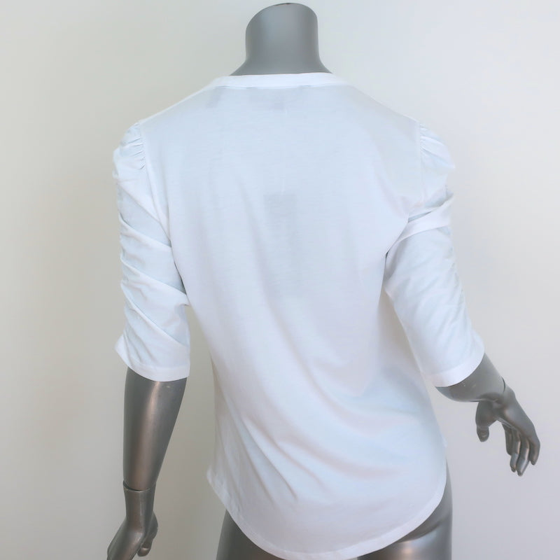 Veronica Beard Waldorf Ruched-Sleeve Tee White Cotton Jersey Size Small NEW