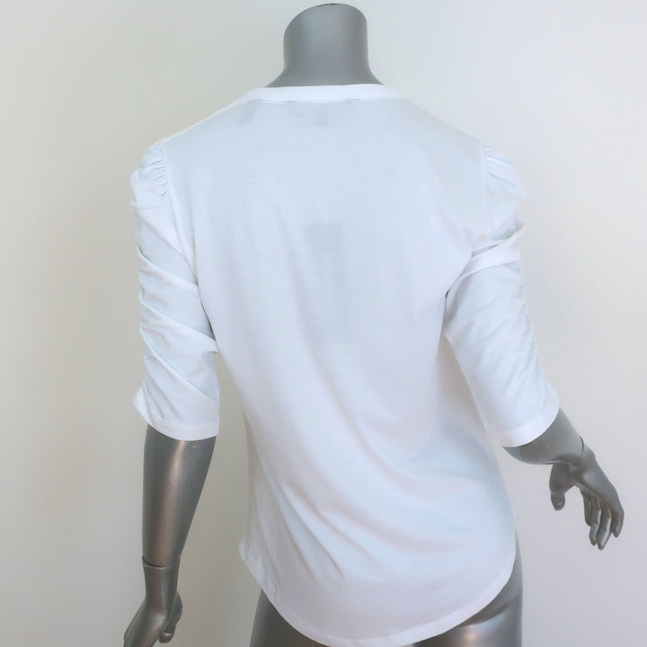 Veronica Beard Waldorf Ruched-Sleeve Tee White Cotton Jersey Size Small NEW