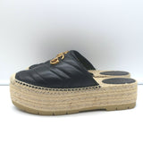 Gucci GG Marmont Platform Espadrille Slide Mules Black Quilted Leather Size 37