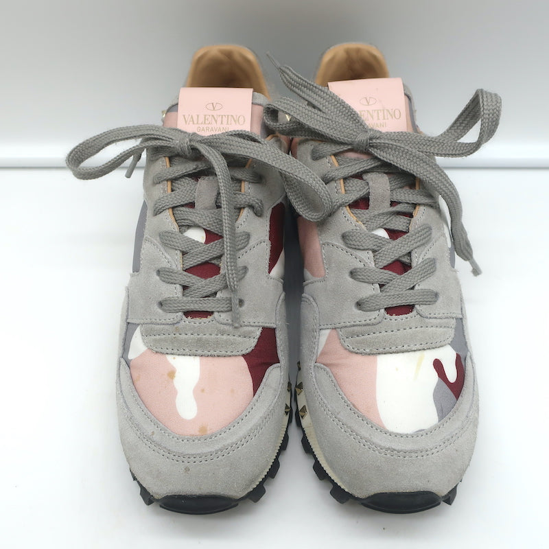 Valentino Soul Rockstud Sneakers Pink Camo &amp; Gray Suede Size 35