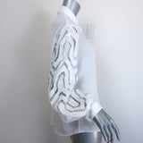 Anne Fontaine Cecilia Lace-Sleeve Blouse White Crepe Size 44 Button-Down Top