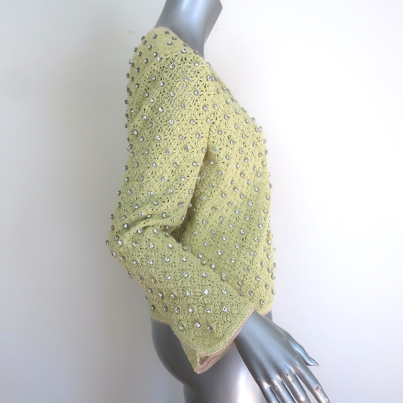 Zara Crystal-Embellished Crochet Knit Cardigan Light Yellow Size Extra Small NEW